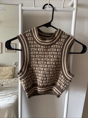 Kith Brown and Cream Jacquard Logo Knit Crop Tank